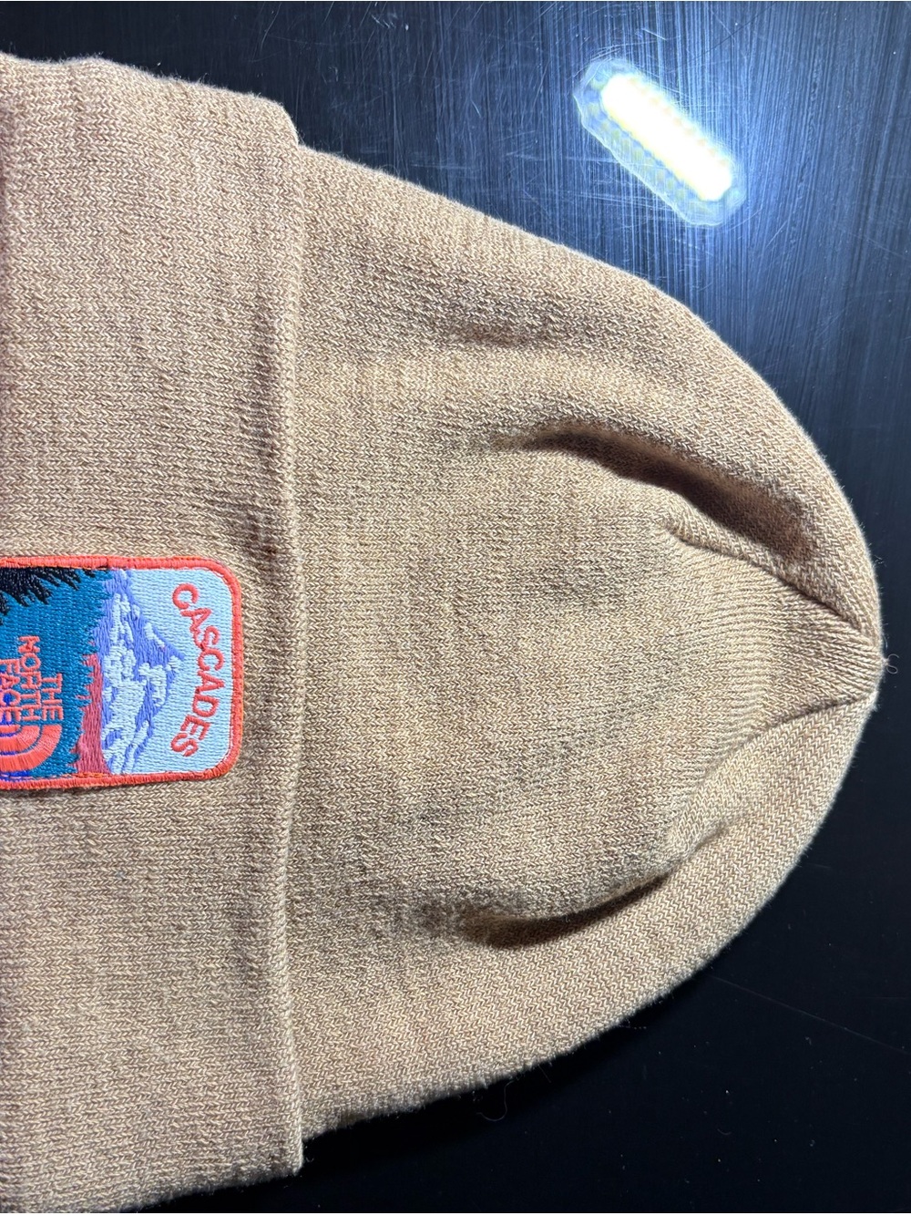 The North Face Cascades Beanie - Tan with Multicolor Patch